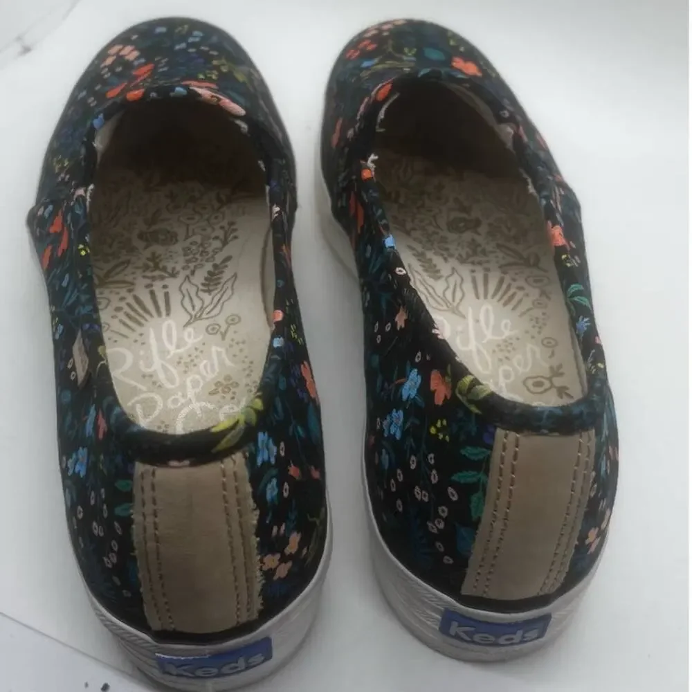 Rifle Paper Co. Keds Black Floral Slip On Sneakers Size 6.5